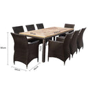 Sahara 8 Rectangle in Half Round wicker - 9pc Raw Natural Teak Timber Table Top Outdoor Dining Set With Rattan Wicker Chairs