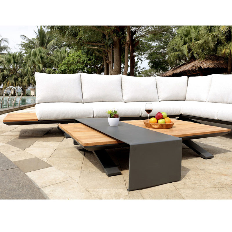 Venice Aluminium Corner Lounge with Built in Timber Side tables
