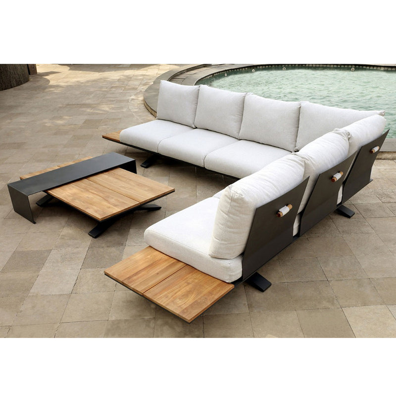 Venice Aluminium Corner Lounge with Built in Timber Side tables