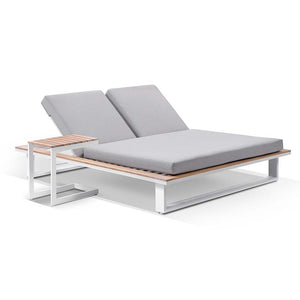 Balmoral Aluminium Double Sun Lounge in White with Slide Under Side Table