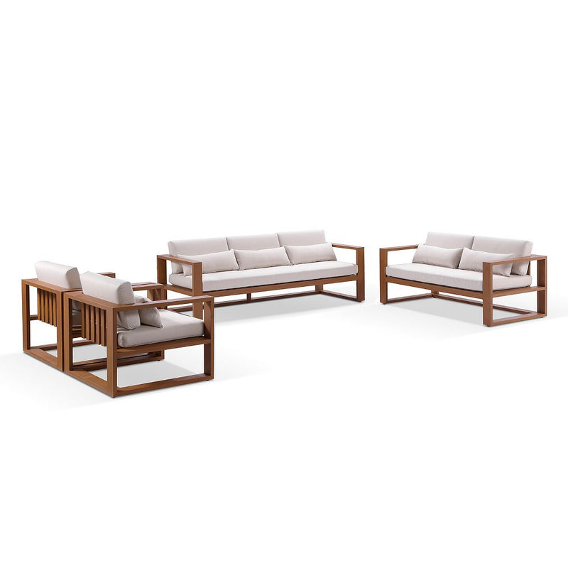 Santorini 3+2+1+1 Outdoor Aluminium Lounge Set with Coffee Table in Teak Timber Look Finish