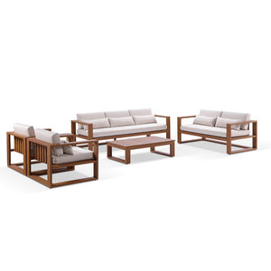 Santorini 3+2+1+1 Outdoor Aluminium Lounge Set with Coffee Table in Teak Timber Look Finish