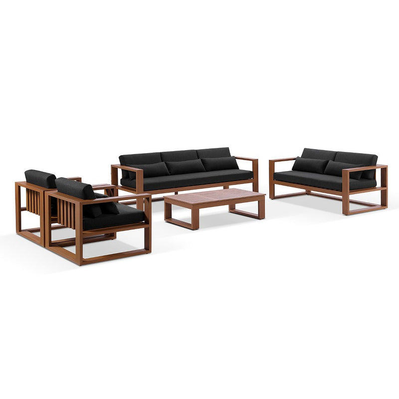 Santorini 3+2+1+1 Outdoor Aluminium Lounge Set with Coffee Table in Teak Timber Look Finish