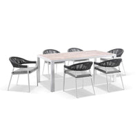 Alpine Outdoor Aluminium & Ceramic Table with 6 Finley Rope Stackable Chairs
