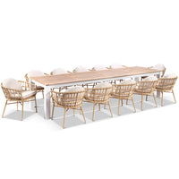 Balmoral 3.55m Outdoor Teak Top Aluminium Table with 12 Moana Chairs