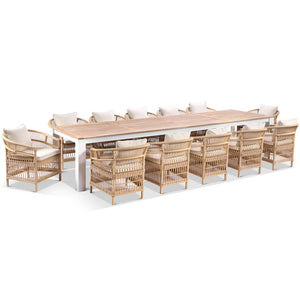 Balmoral 3.55m Outdoor Teak Top Aluminium Table with 12 Malawi Chairs