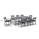 Capri 9 Pcs Dining Setting with Santorini Chairs in Charcoal