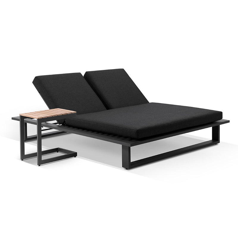 Arcadia Double Aluminium Sun Lounge in Charcoal with Slide Under Side Table