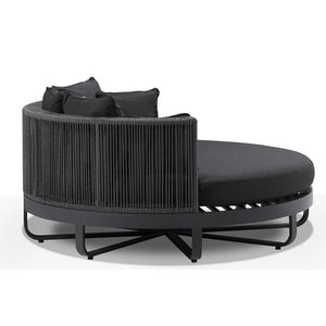 Cannes Outdoor Round Aluminium and Rope Daybed Lounge in Charcoal