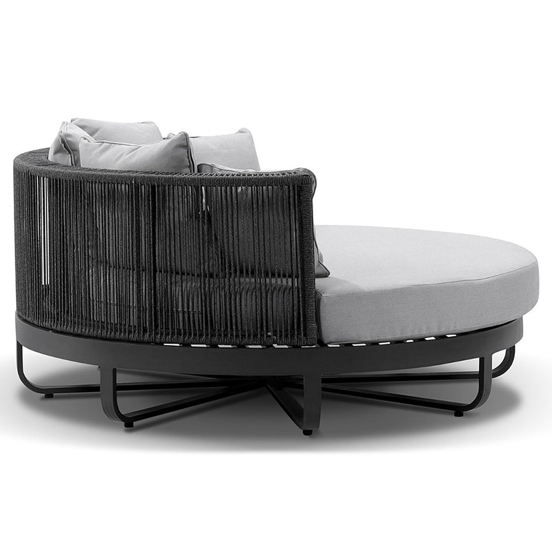 Cannes Outdoor Round Aluminium and Rope Daybed Lounge in Charcoal