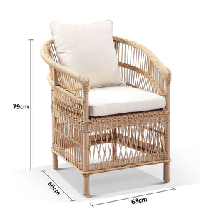 Malawi Outdoor Wicker and Aluminium Dining Chair - Wheat with Cream Cushion