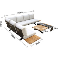 Venice Aluminium Corner Lounge with Built in Timber Side tables