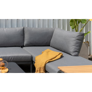 Geelong Outdoor Teak Timber and Aluminium Corner Lounge with Coffee Table
