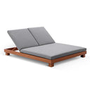 Santorini Aluminium Double Sun Lounge in Teak Look with Sunbrella Cast Slate with Slide Under Side Table