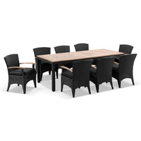 Sahara 8 Rectangle Teak top Table with with Kai Outdoor wicker chairs