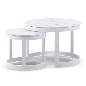 Hugo Outdoor Round Ceramic and Aluminium Coffee Table Set