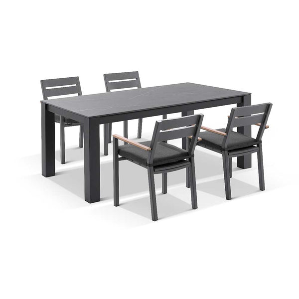Hugo Ceramic 1.8m Outdoor Aluminium Dining Table with 6 Capri Chairs Setting