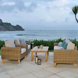 Bahamas Outdoor 3+1+1 Wicker & Teak Lifestyle Garden Lounge Suite with Coffee Table